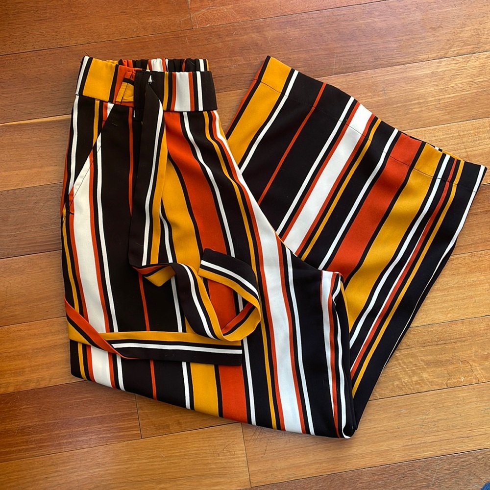 Zara Striped Belted Gaucho Pants